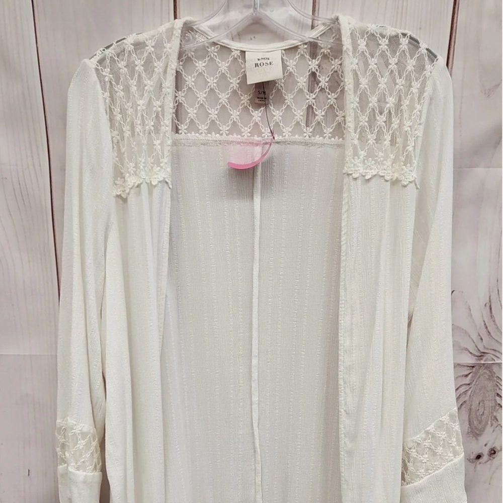 Knox Rose Cream Open Front Lace-Trim Cardigan
